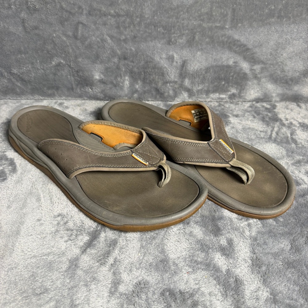 Grundens SeaDek Flip Flop Sandals Mens 13 Gray Brown Fishing Boating Shoes
